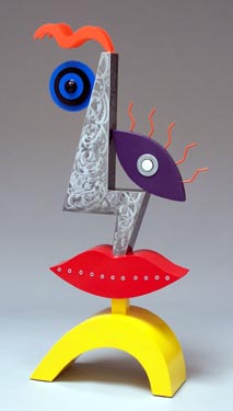whimiscal, abstract, figurative, colorful, free standing, indoor outdoor, sculpture, steel, enamel paints, mixed media