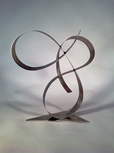 abstract, contemporary, tabletop, stainless steel, sculpture, bent ribbon