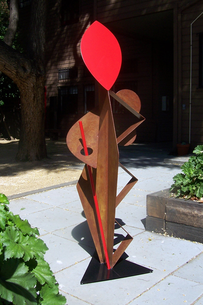 abstract, figurative, free standing, indoor outdoor, contemporary, tribal, sculpture, steel, rust patina, enamel paints