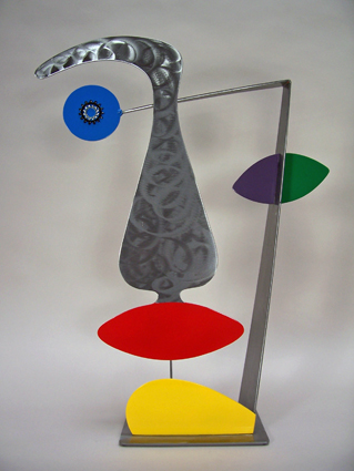 whimsical, abstract, figurative, tabletop, sculpture, steel, enamel paints