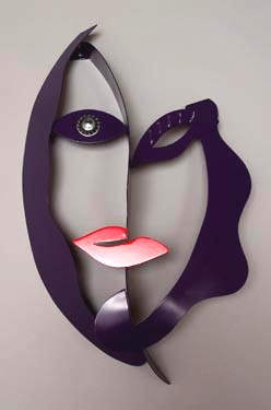 abstract, figurative, wall mounted, face, steel, enamel paints, mixed media